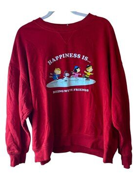 Peanuts Happiness Is Being With Friends Red Sweatshirt XL H&M READ